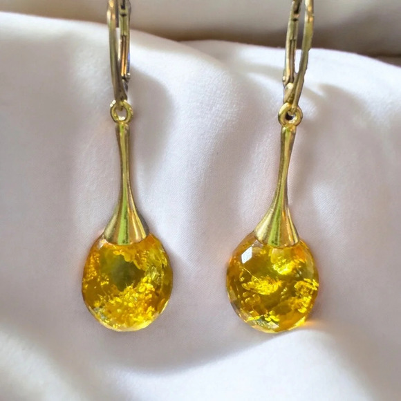 Genuine Faceted Honey Amber Gold/Sterling Dangle Earrings - Picture 4 of 13
